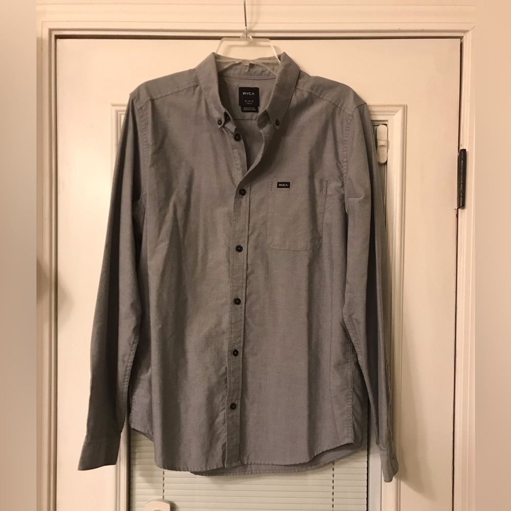 RVCA Men's Charcoal Button-Down Shirt Slim-Fit